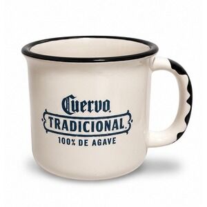 Jose Cuervo Tradicional Tequila Ceramic Campfire Mug White Black Rim 100% Agave